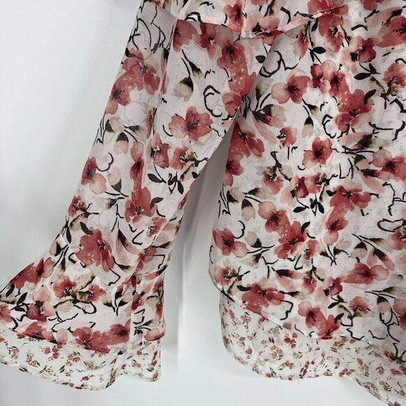 WHBM White House Black Market Top Size 8 Pink Flare Sleeve Blouse Floral Ruffle - Picture 3 of 9